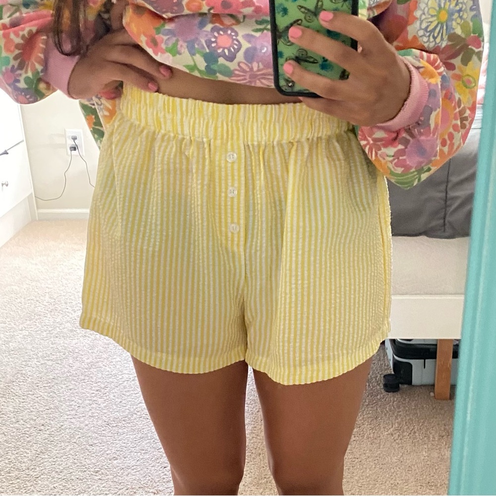SHEIN Yellow Striped High Waist Shorts